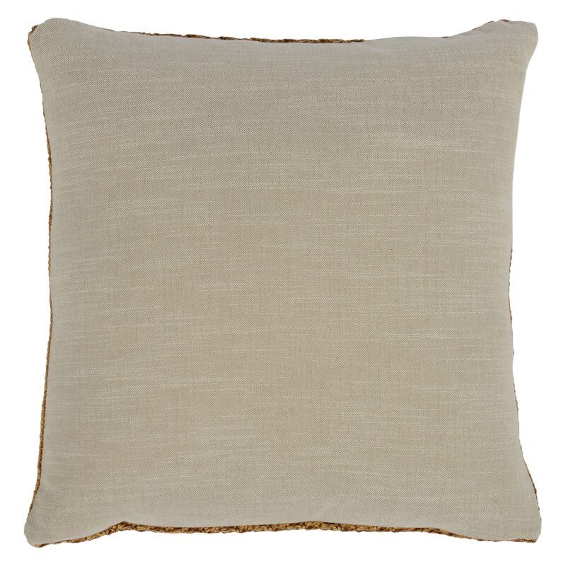 Rosie 22 Inch Square Accent Throw Pillow, Hand Knitted Designs, Brown Linen - Benzara image number 2