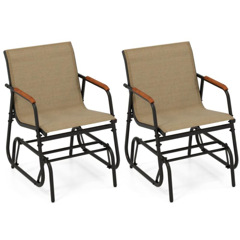 Hivvago Patio Glider Chair Set of 2 with Curved Teak Armrests and Breathable Fabric Seat