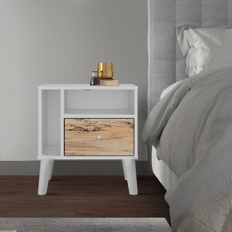 Ella 24 Inch Modern Nightstand, 2 Compartments, Round Knobs, White, Brown - Benzara