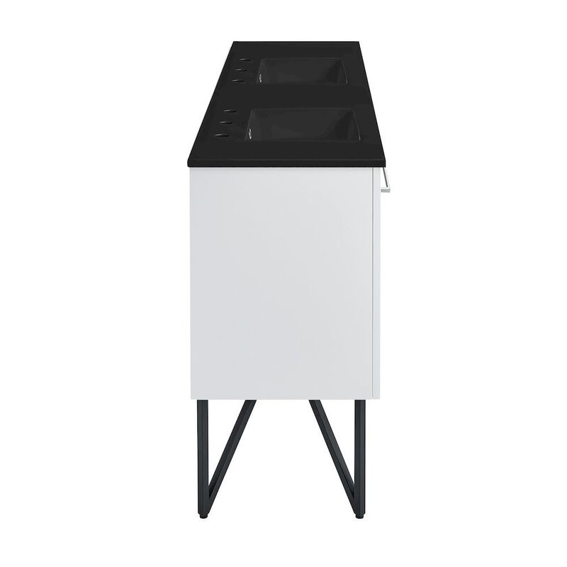 60 in. White, Double Basin Bathroom Vanity, Black, 3-Hole Sink Top image number 6