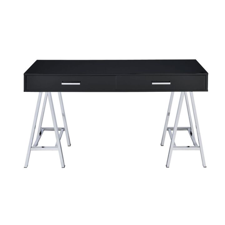 Coleen Desk, Black High Gloss & Chrome