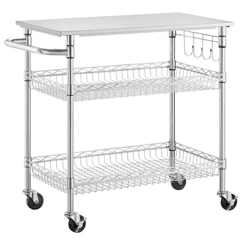Hivvago Kitchen Island Cart with Stainless Steel Top and 2 Bottom Storage Shelves