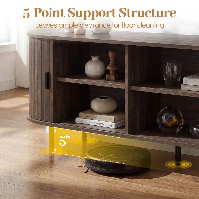 Modern Entertainment Center TV Stand with Fluted Sliding Doors image number 7