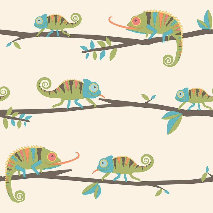 Chameleon Family Green Canopy Stroll Wallpaper