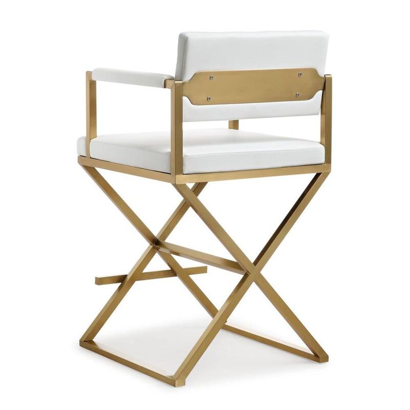 Starlight Canyon Home White Faux Leather Bar Stool With Gold Steel Frame And Back Support Arms image number 6
