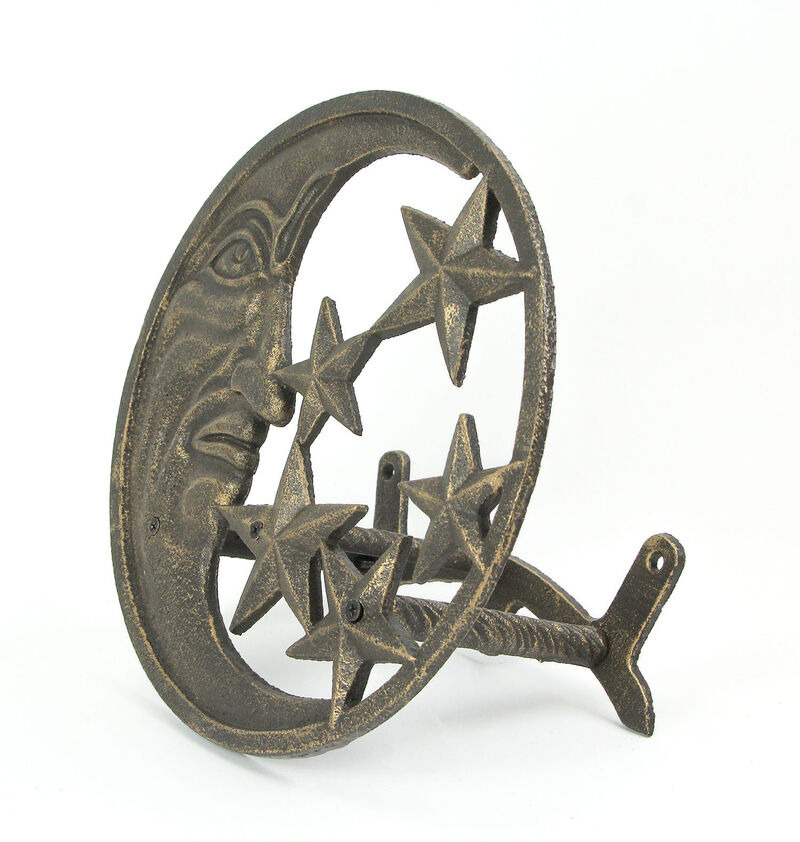 Cast Iron Crescent Moon and Stars Wall Mounted Garden Hose Holder Bronze Finish image number 2
