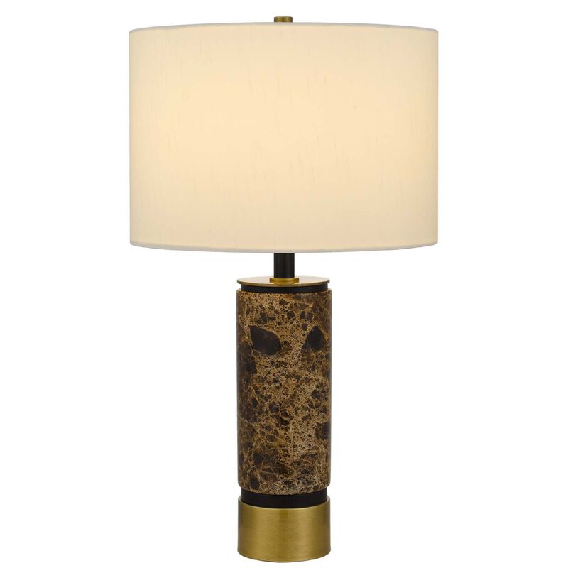 Table Lamp, White Drum Shade, Brass Base, Swirled Black Marble 22 Inch image number 2