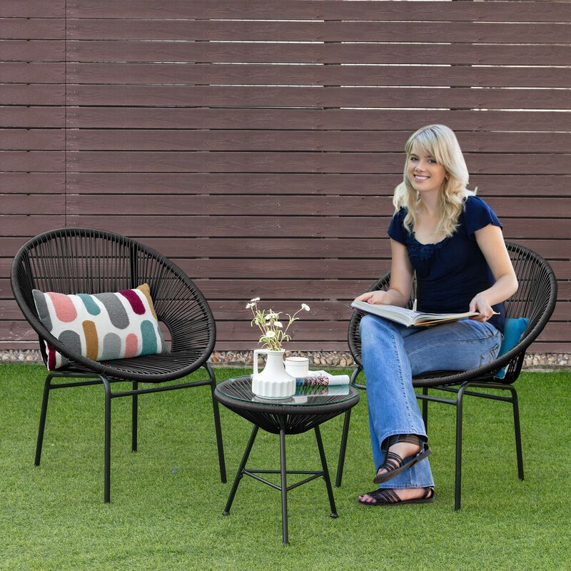 3 Pieces Patio Acapulco Furniture Bistro Set with Glass Table image number 3
