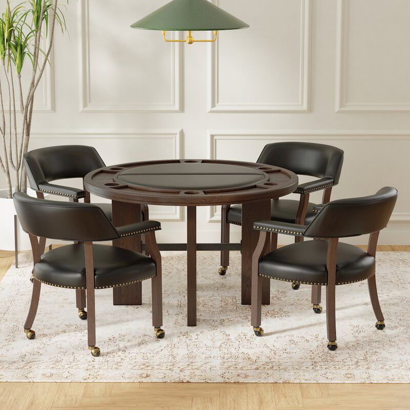 Georgio Dining and Game Chair in Walnut with Black Faux Leather