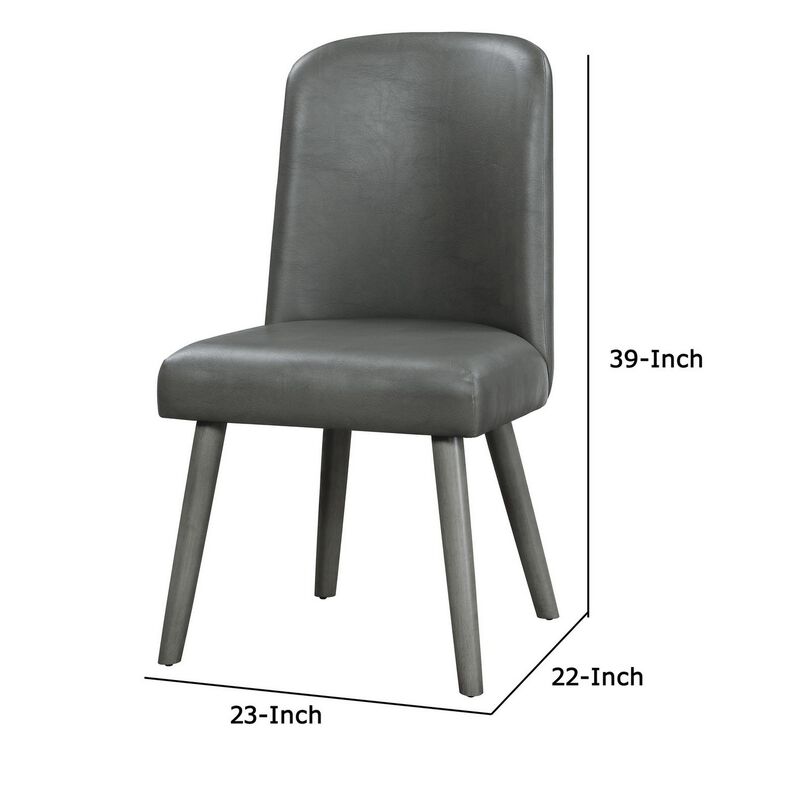 Leatherette Dining Chair with Splayed Wooden Legs, Set of  2, Gray-Benzara
