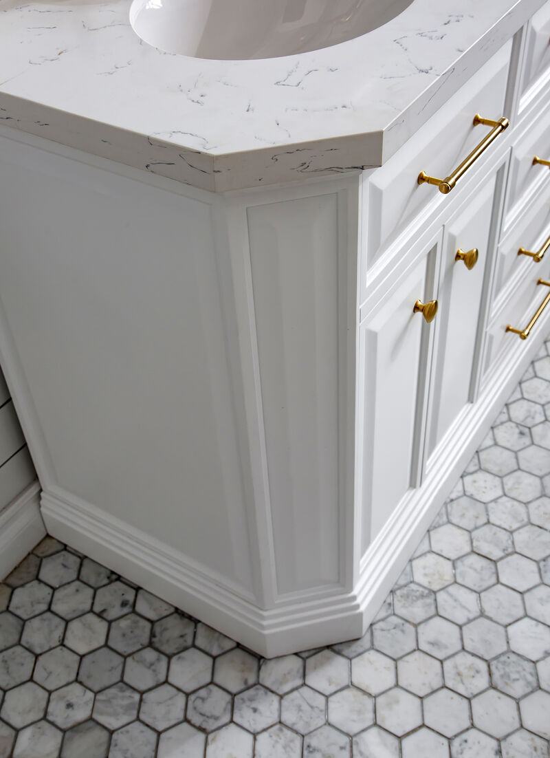 Palace 60 In. Double Sink Carrara Quartz Countertop Bath Vanity in Pure White with Satin Gold Hardware