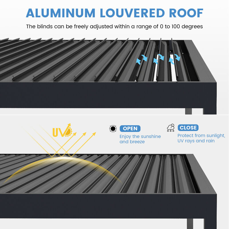 Mondawe 10x13ft Solar-Power Aluminum Pergola, Featuring Intelligent Illumination & Adjustable Canopy image number 4