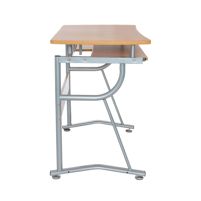 Compact Computer Desk with Side Shelf and Keyboard Panel, Cherry image number 5