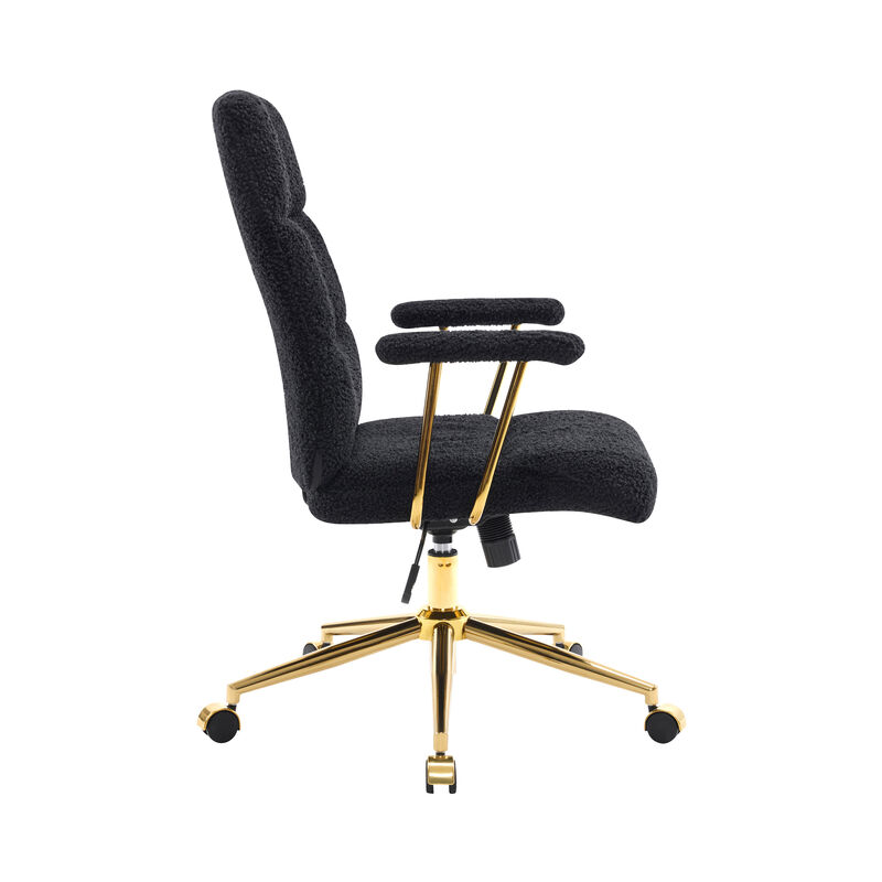 HomeRoots Black And Gold Boucle Swivel Rolling Executive Office Chair image number 2