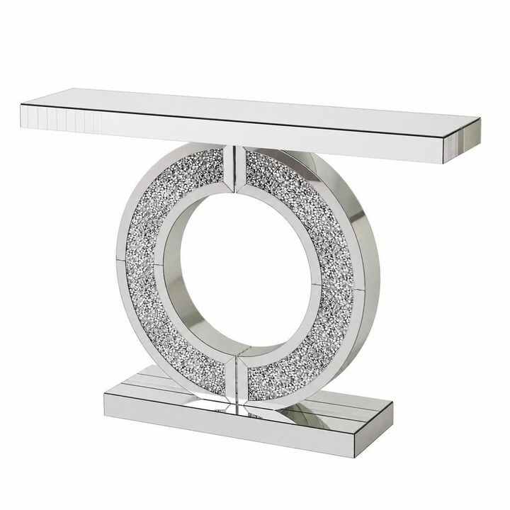 GOODSILO O Shaped Mirrored Console Table Handcrafted Beveled Edge Accent Table for Hallway Entry Living Room Bedroom Home D&eacute;cor