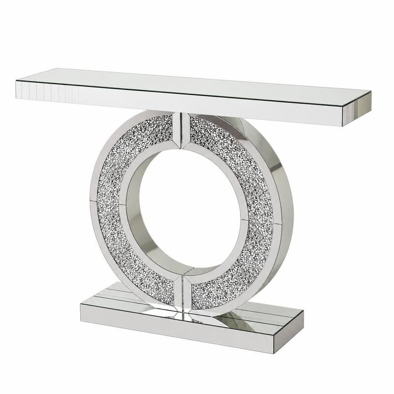 O Shaped Mirrored Console Table Handcrafted Beveled Edge Accent Table image number 0