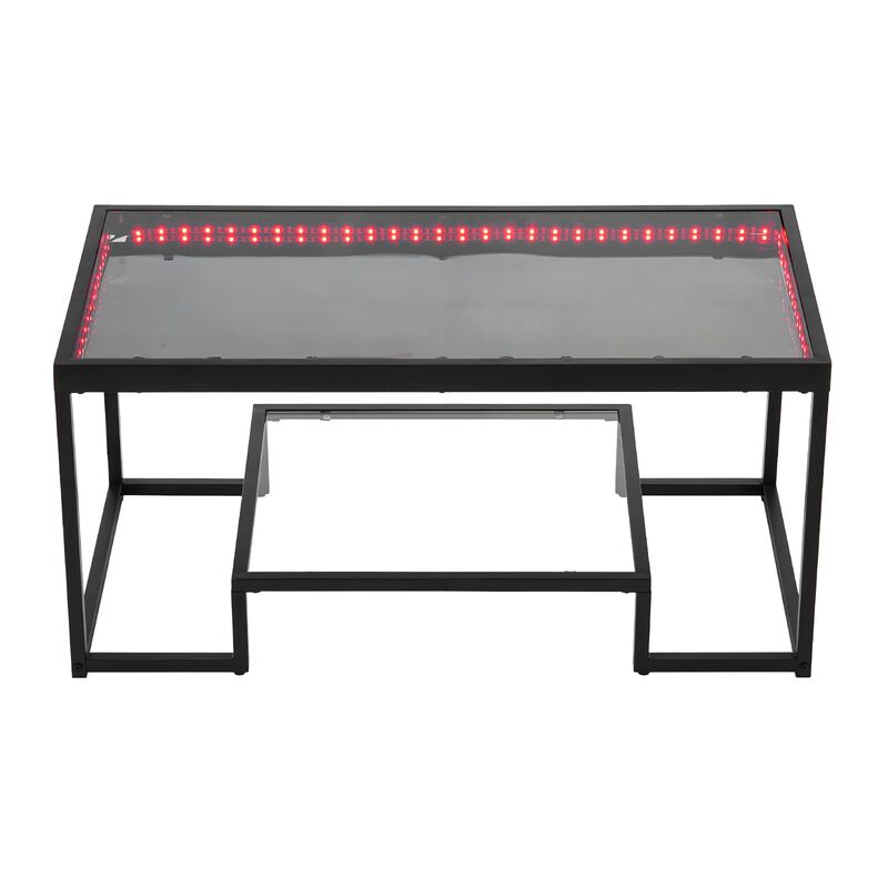 Modern Glass Coffee Table with LED Lighting and 2-Tier Storage image number 0