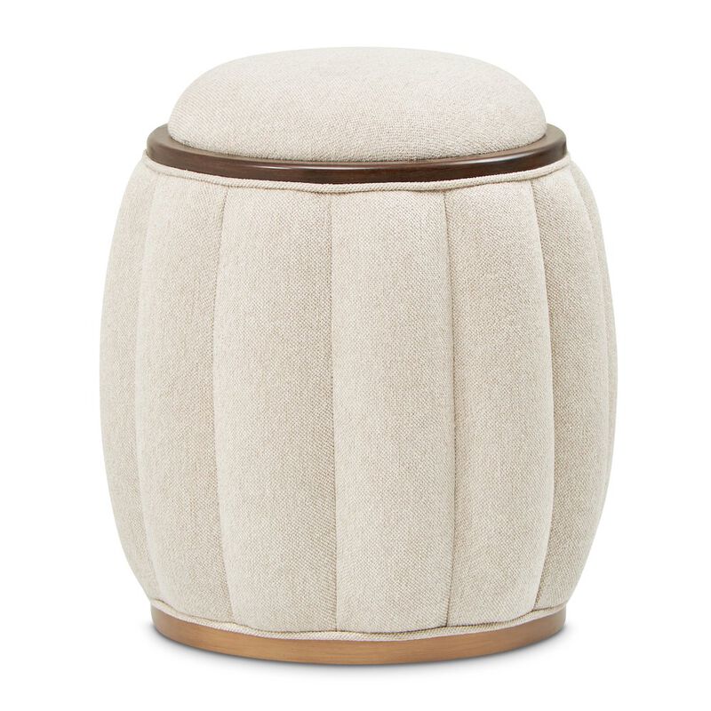 Michael Amini Camellia Field Round Bench - Linen/Warm Pecan image number 2