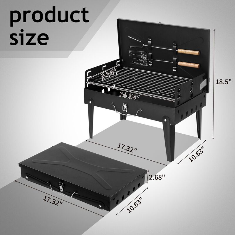 Black BBQ Grill Instant Foldable & Easy Portability For Outdoor Barbecues Camping Traveling Picnics Garden Beach Party