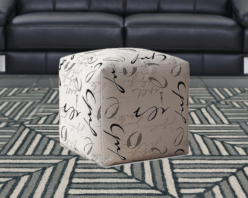 Homezia 17" Black And Grey 100% Polyester Abstract Pouf Ottoman image number 3