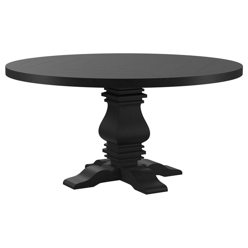 Som Dining Table with Pedestal Base, Antique Style Black 60 Inch Round - Benzara