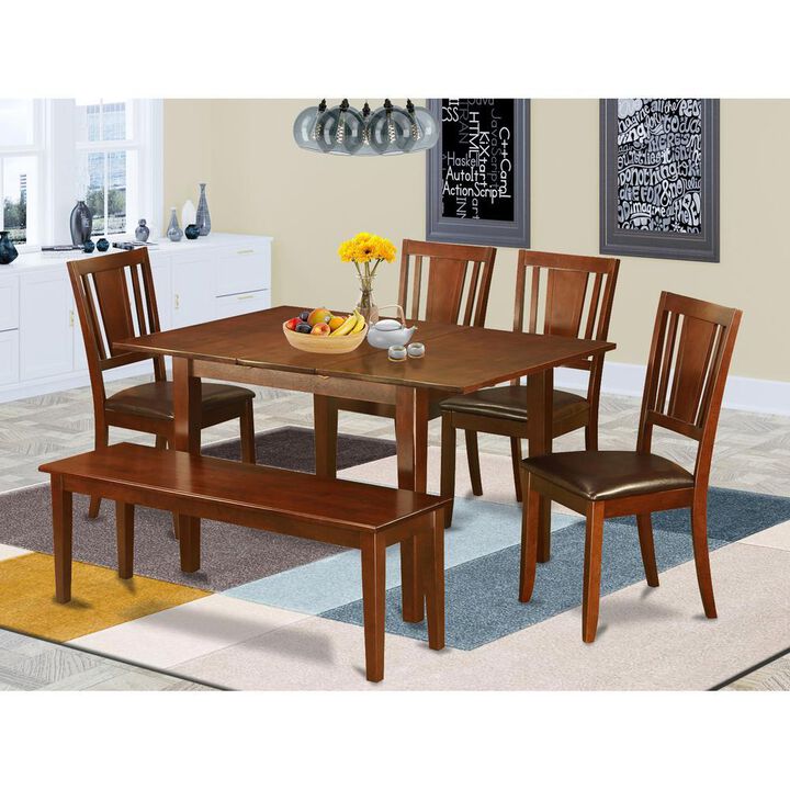 6-Pc Dining room set with bench- Table with 4 Dining Chairs and Bench