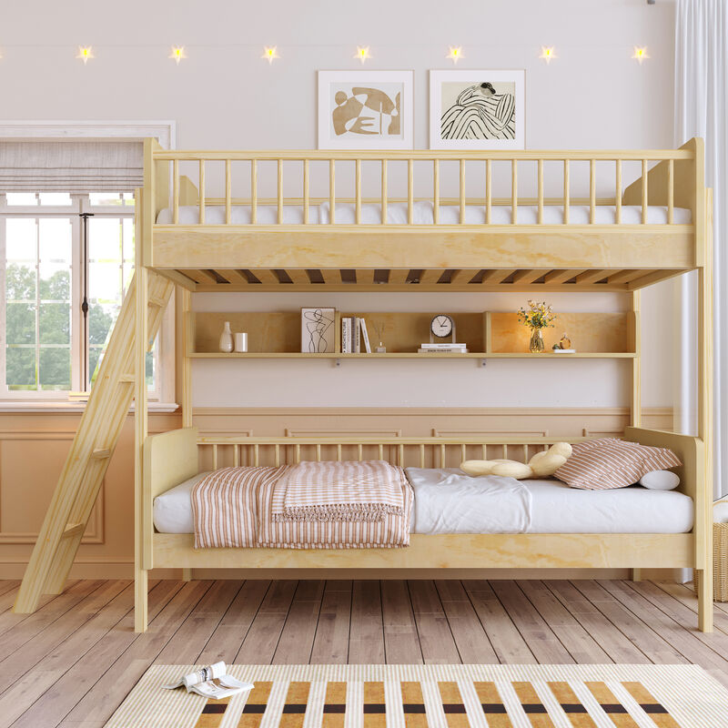 Merax Twin-Over-Twin White Wooden Bunk Bed with 3 Storage Shelves