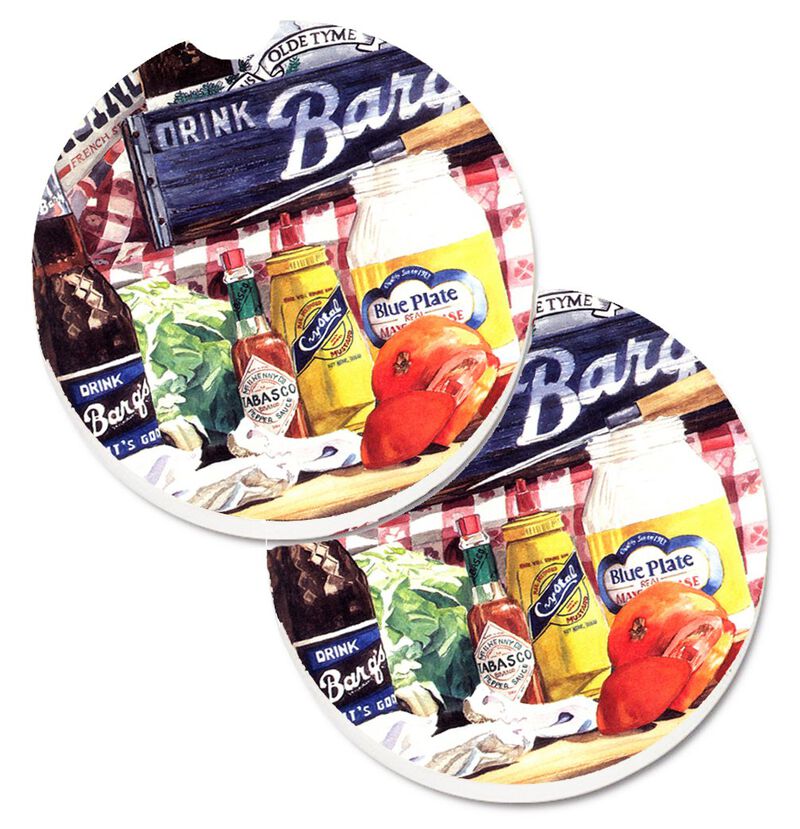 Caroline's Treasures Blue Plate Mayonaise, Barq's A Tomato Sandwich Set of 2 Cup Holder Car Coasters 1013CARC, 2.56, Multicolor image number 0
