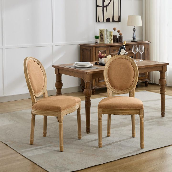 Whisen French Style Dining Chair, Solid Rubberwood Frame with Linen Upholstery and Rattan Back, Set of 2 for Living Room Kitchen