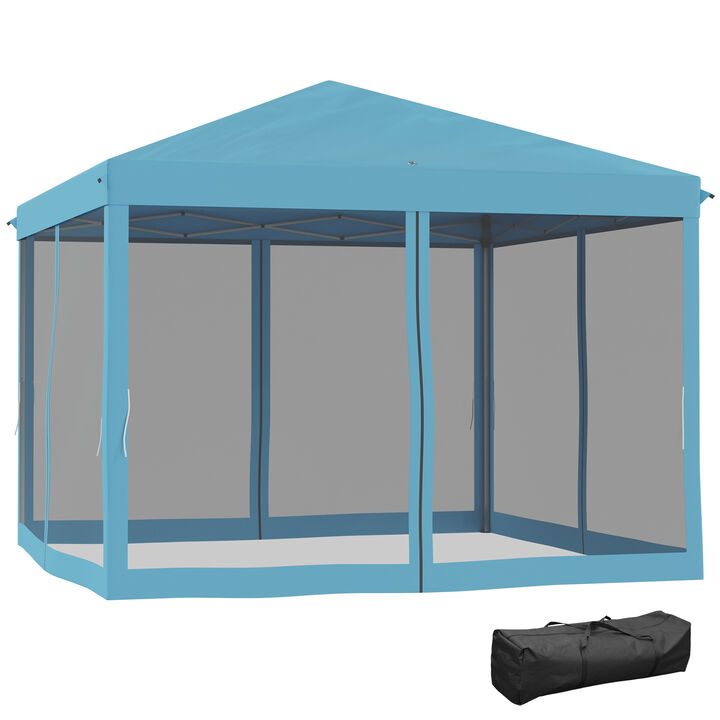 Outsunny 10' x 10' Pop Up Canopy Tent with Netting, Instant Gazebo, Ez up Screen House Room with Carry Bag, Height Adjustable, for Outdoor, Garden, Patio, Light Blue