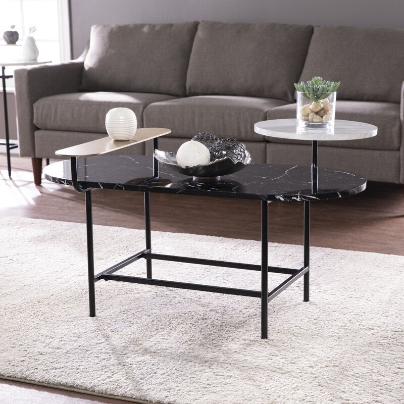 Homezia 42" Black Manufactured Wood And Metal Free Form Coffee Table