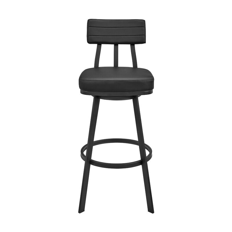 Poni Swivel Counter Stool Chair, Black Faux Leather Seat, Iron Base