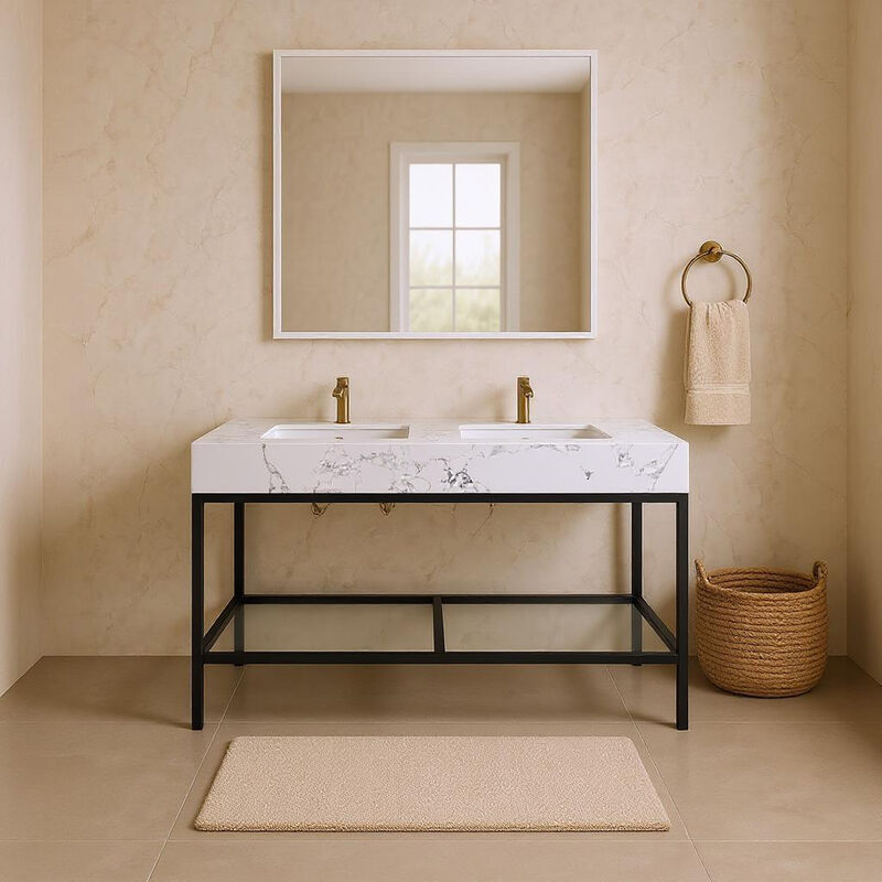 Meridian Furniture Marmo White Engineered Marble Bathroom Vanity image number 1
