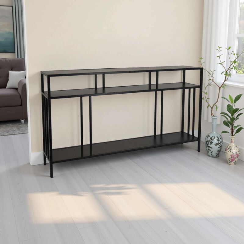 Plant Display Stand, 3 Tier Black Metal, Modern Industrial 48 Inch - Benzara