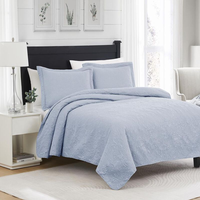 RT Designers Collection Milla 3pc Pinsonic Premium Quality All Season Quilt Set for Revitalize Bedroom King Blue