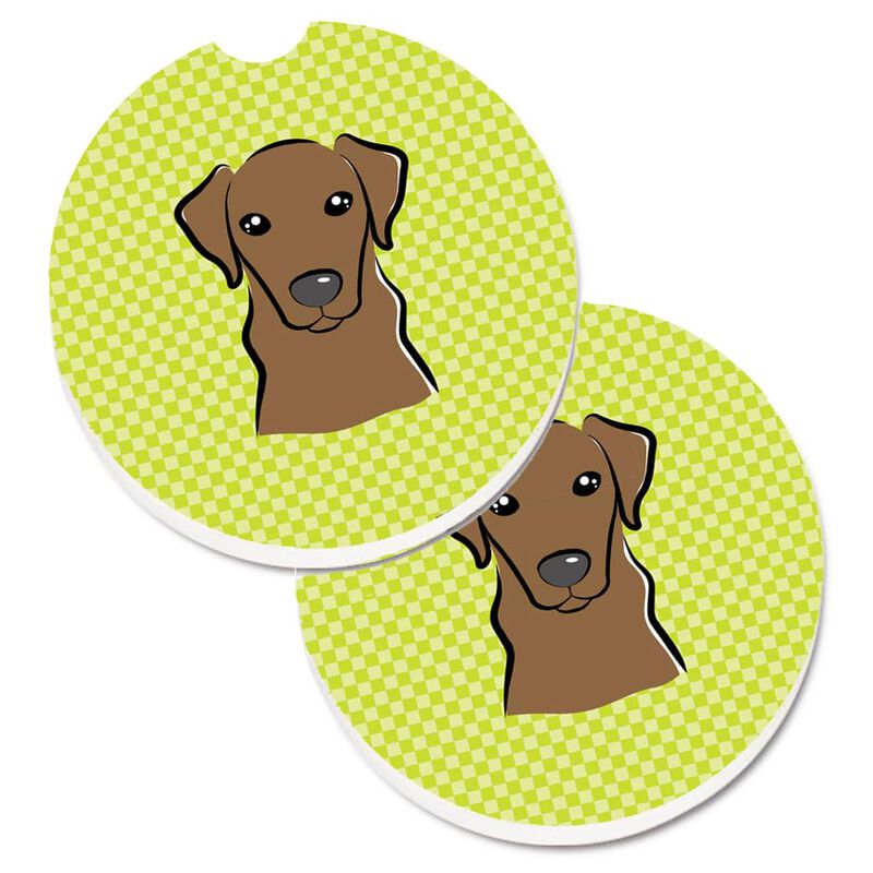 Caroline's Treasures Checkerboard Lime green Chocolate Labrador Set of 2 Cup Holder Car Coasters BB1296CARC, 2.56, Multicolor
