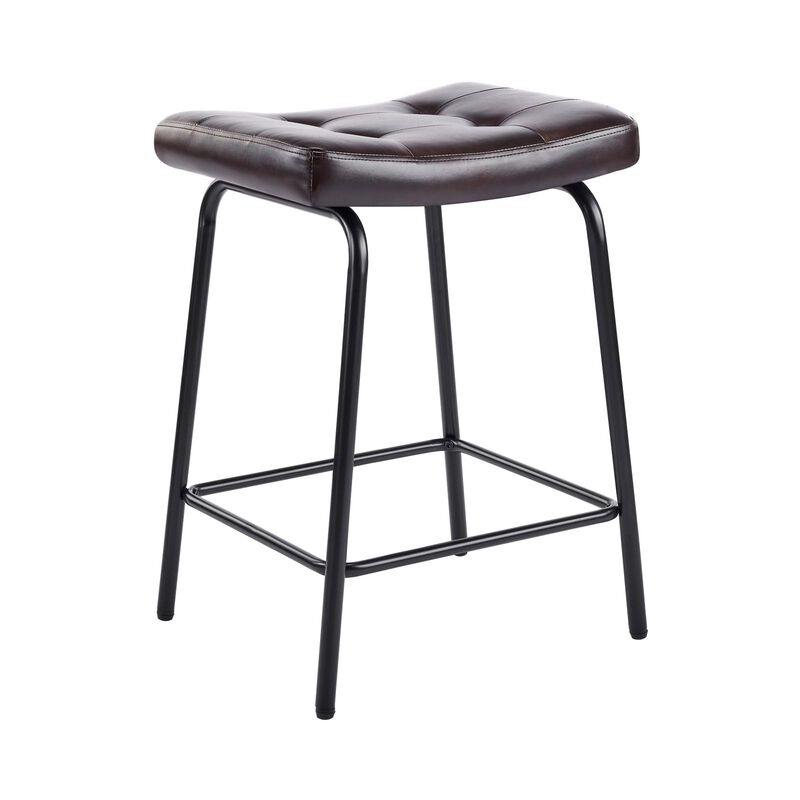 HomeRoots Set of Two Faux Leather and Metal Counter Height Bar Chairs image number 3