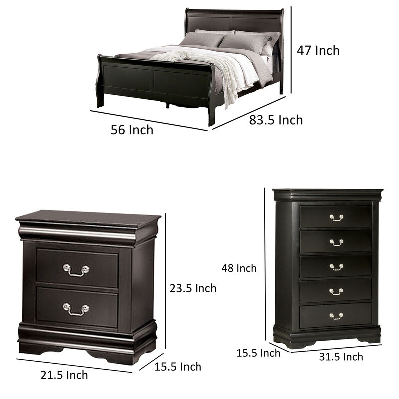 Ry Three Piece Full Size Bedroom Set, Sleek Modern Transitional Style, Black