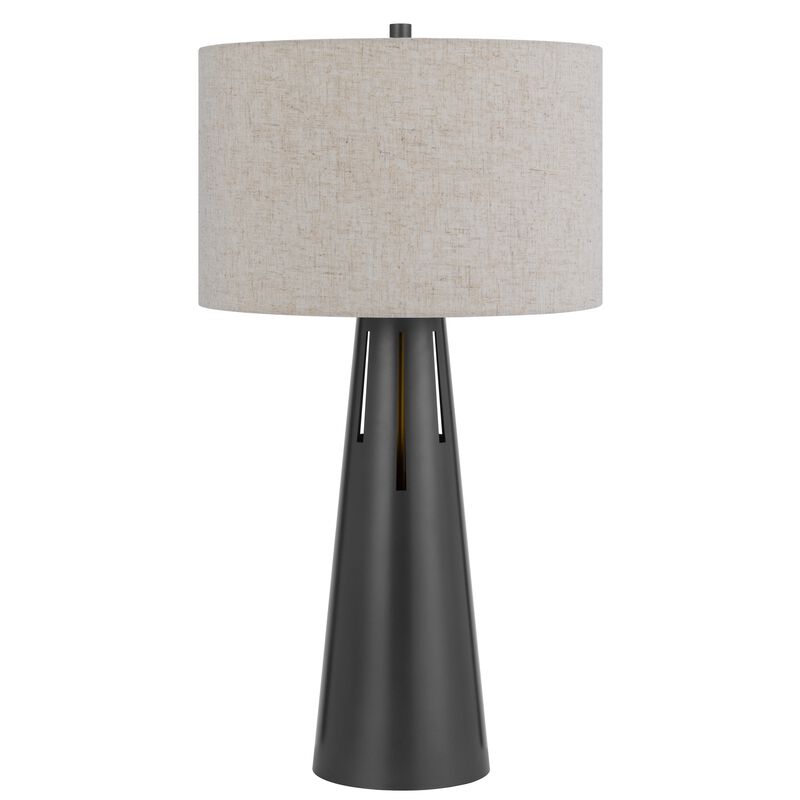 Tiy 30 Inch Table Lamp, White Hardback Drum Shade, Gray Iron Cone Base - Benzara
