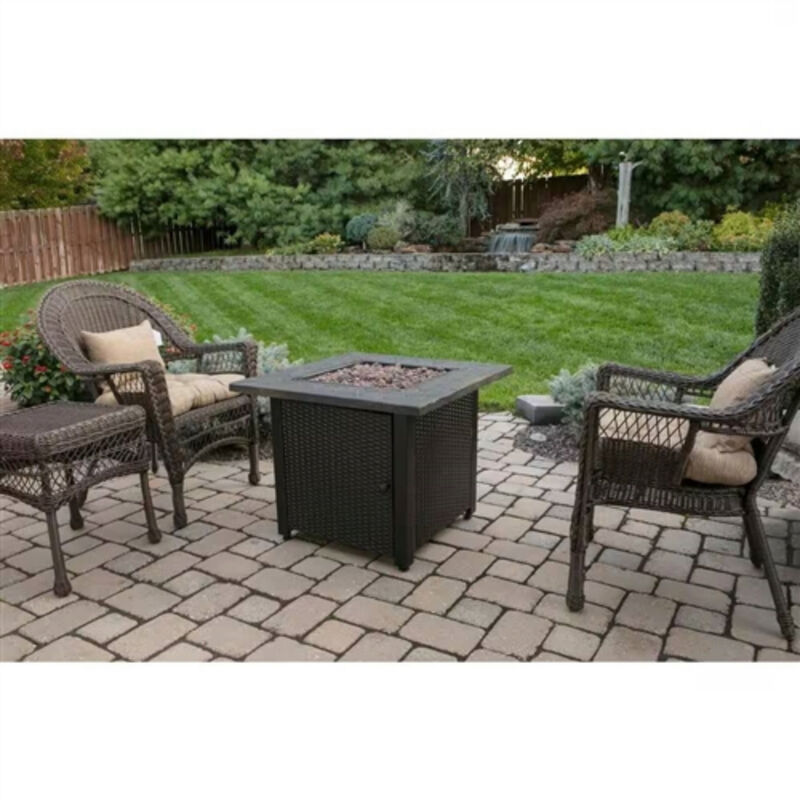 Outdoor LP Propane Gas Fire Pit with Lava Rocks and Cover
