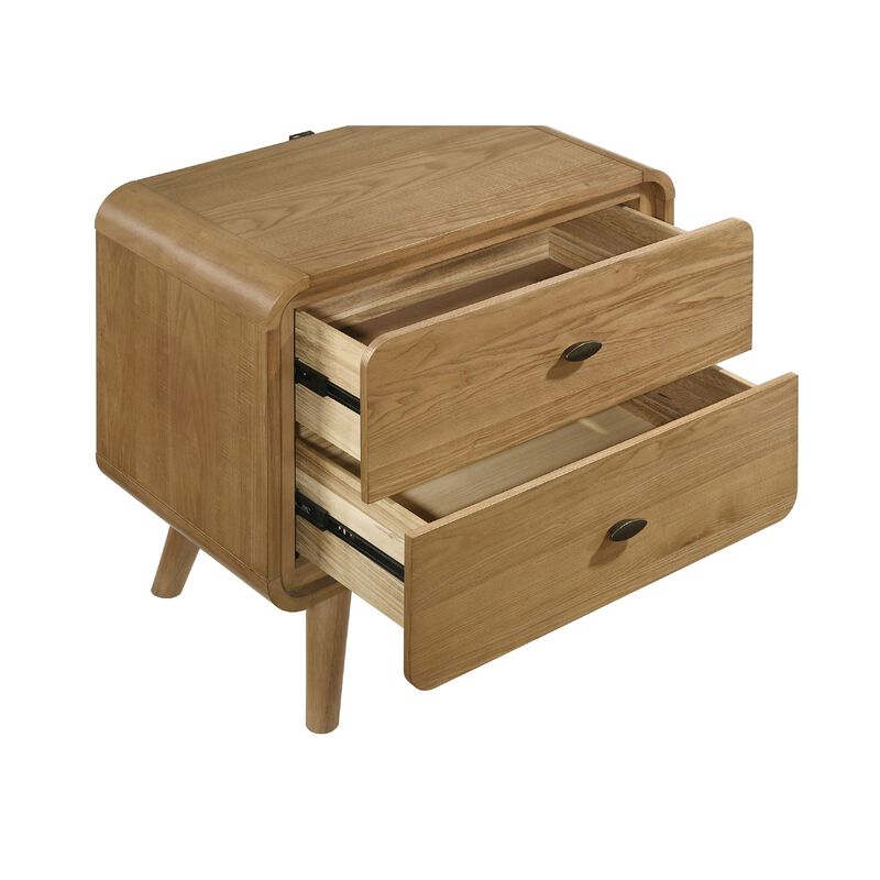 Ryb Nightstand with 2 Drawers, Curved Corners, Light Ash Wood 27 Inch image number 5