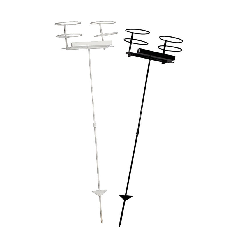 Sunnydaze 32 in Steel Double Drink Holder Stakes - Black/White - Set of 2