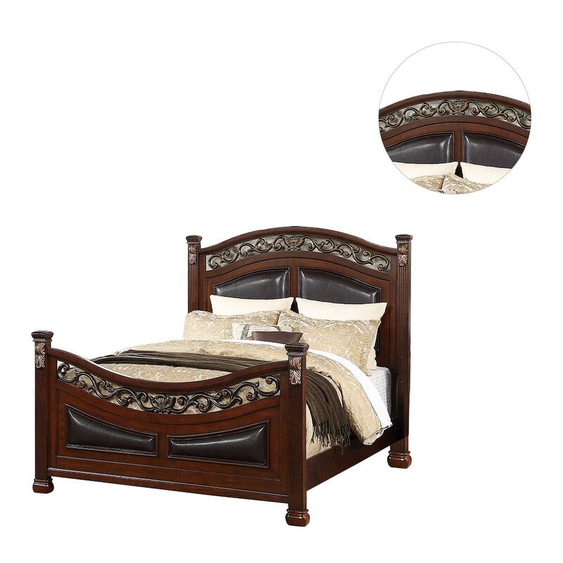 Simple Relax Wood Bed With Padded Headboard, Walnut image number 2