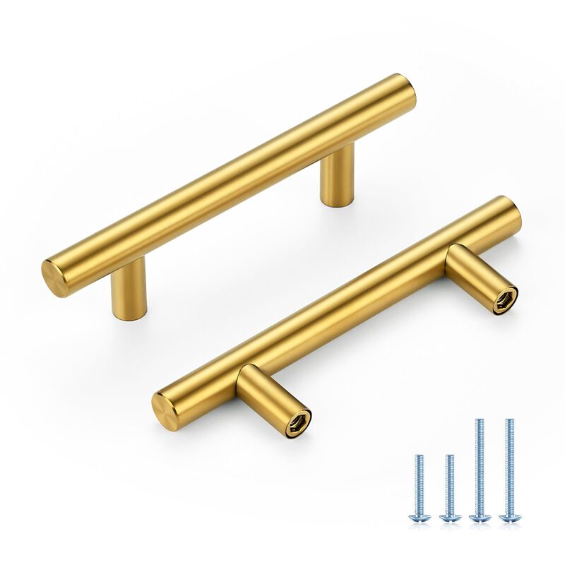 HOME EDIT Brushed Brass Cabinet Handles 3 Inch Hole Spacing, Stainless Steel Drawer Pulls for Cabinets, Kitchen, Bathroom, Dress