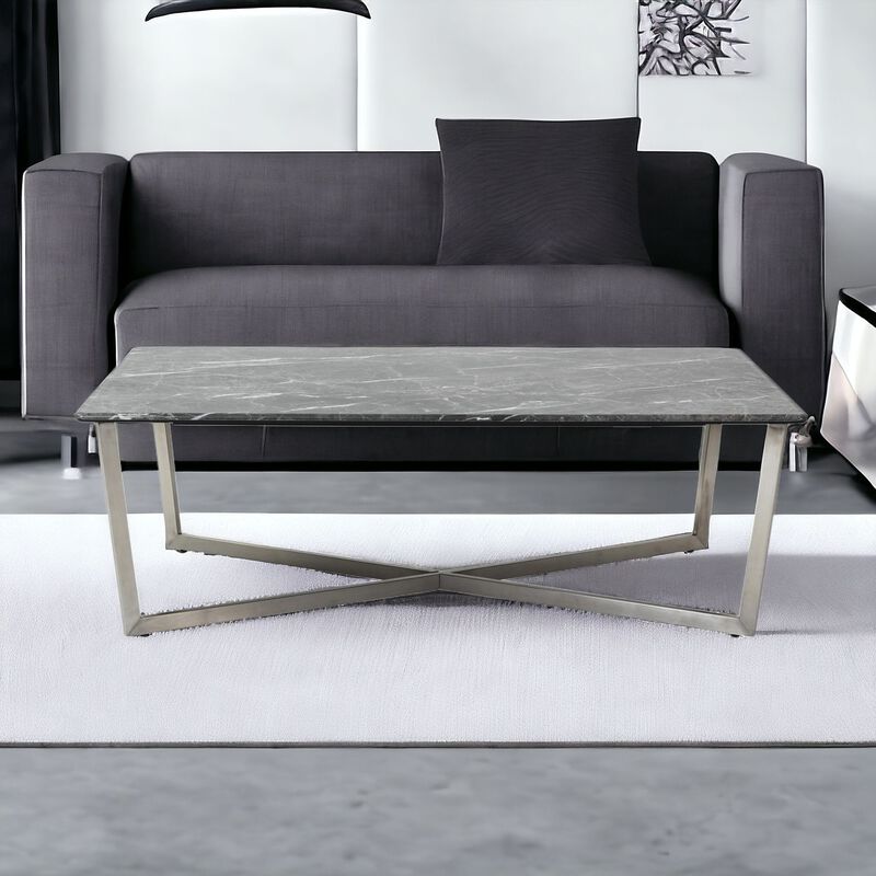 Hivvago 47 Inch  Black and Silver Wood And Metal Cross Legs Coffee Table