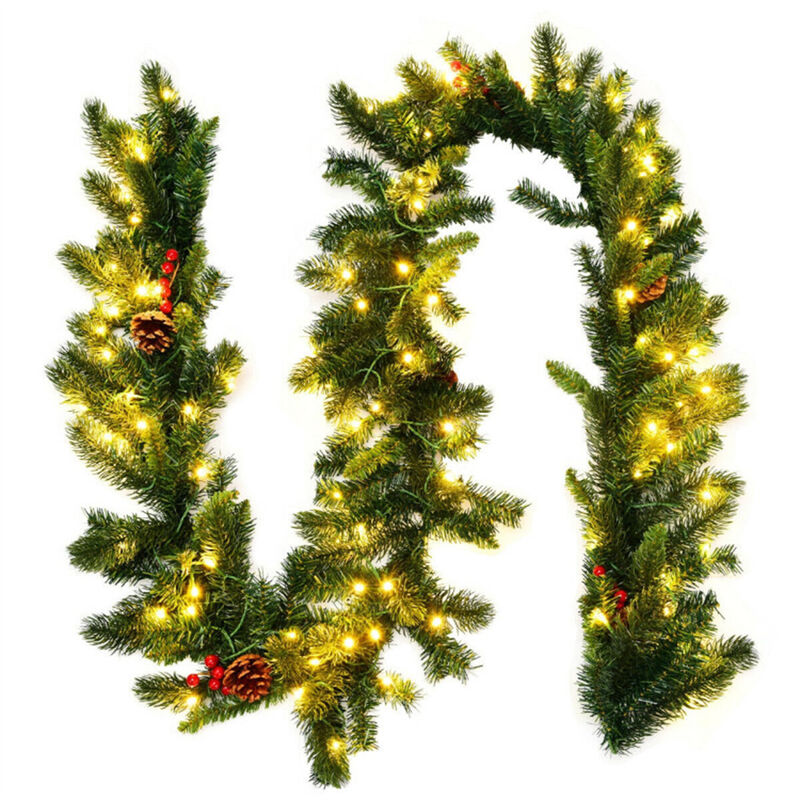 Pre-Lit Christmas Garland with Red Berries and Warm LED Lights image number 0