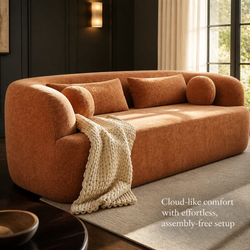 GOODSILO 86" Curved Cloud Couch Chenille Upholstered 3-Seater Boneless Sofa with Pillows, High-Density Foam image number 4