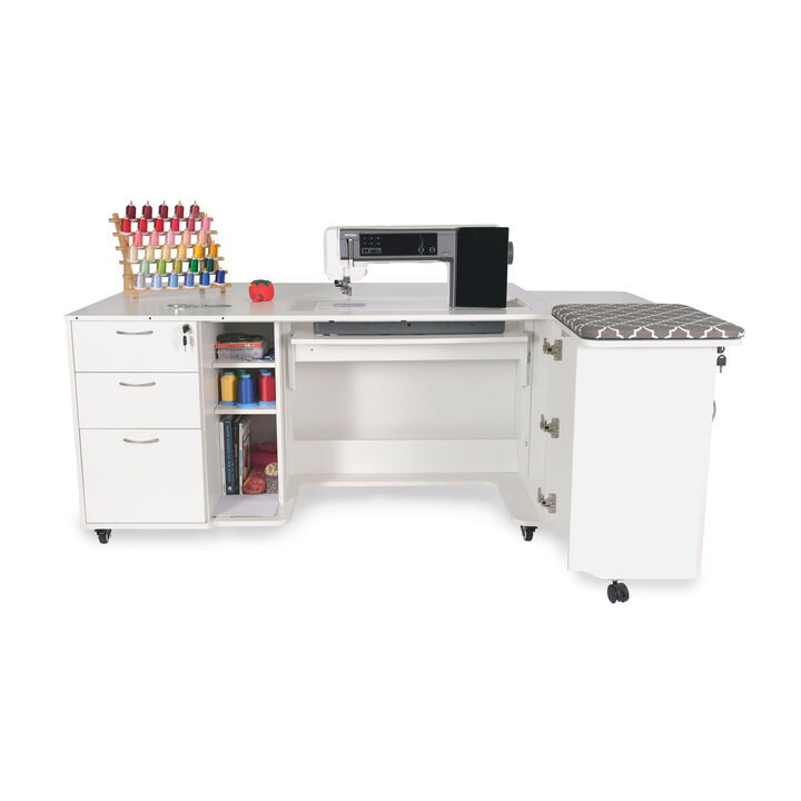 Sydney Hydraulic XL Sewing Cabinet with Heavy-Duty Lift System &ndash; Ash White Finish