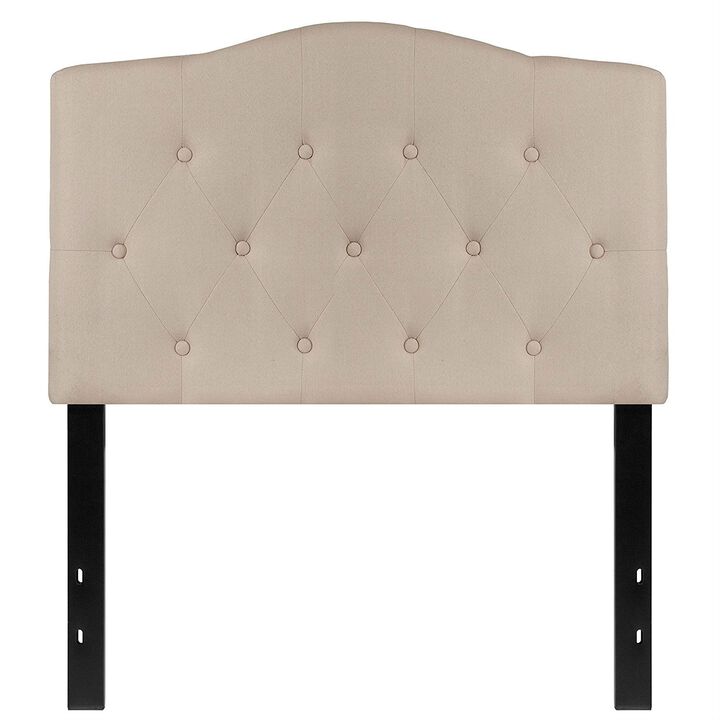 QuikFurn Twin size Beige Fabric Upholstered Button Tufted Headboard