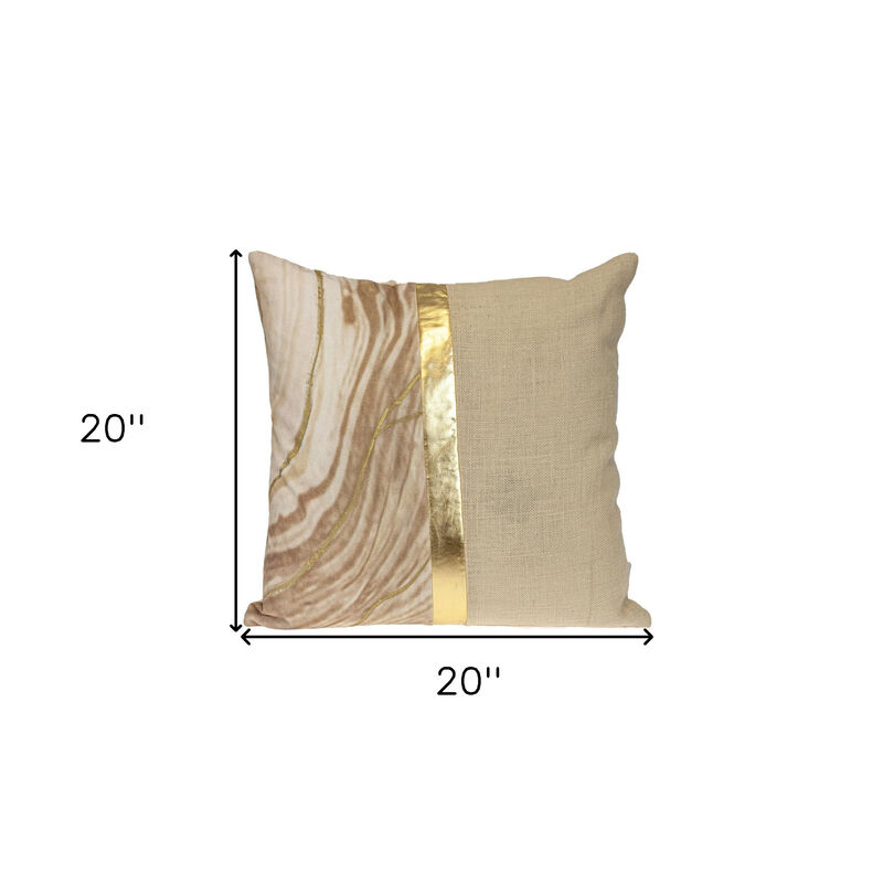 HomeRoots 20" Beige and Gold Striped Cotton Blend Throw Pillow image number 4
